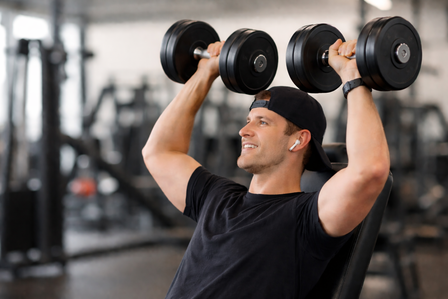 Man lifting dumbbells in a gym